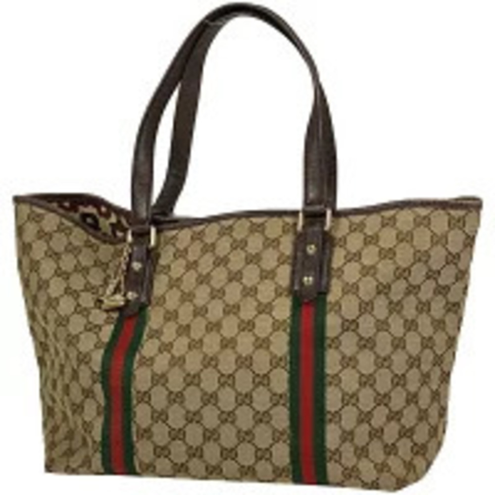 Gucci GG Tote Bag Sherry Shoulder Canvas Beige White